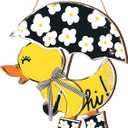 Menkxi Hello Spring Door Sign for Front Door Wooden Spring Doors Hanger Wreath Rustic Floral Yellow Duck Porch Decor with Bow Hanging Decorations for Indoor Outdoor Home Porch Wall Easter Decor
