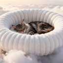 Self Warming Cat Bed, Donut Pet Bed for Indoor Cats and Small Dogs, Self-Heating Dog Bed with Non-Slip Bottom, Winter Comfort Dog Beds for Puppies, Washable & Portable Egg Tart Shape (S)