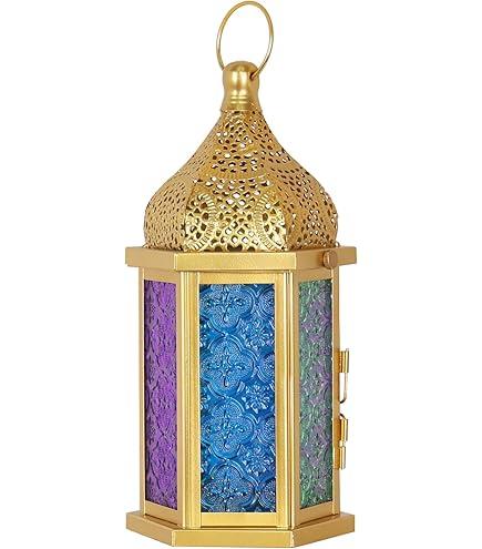 Vintage Moroccan Style Lanterns, 8''H Indoor & Outdoor Metal Hanging & Tabletop Decor, Candle Holders for Patio