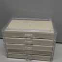 Frebeauty Acrylic Jewelry Organizer Earring Organizer Box with 5 Drawers Earring Holder Organizer with Velvet Trays Clear Jewelry Box for Women Earring Display for Rings Studs(Beige)