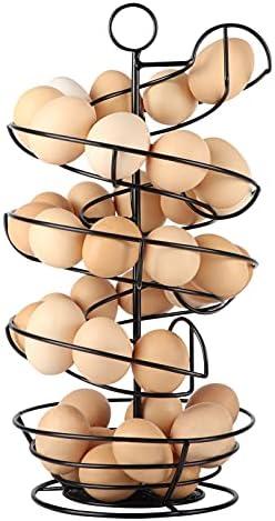 QUTREY Black Metal Egg Skelter with Storage Basket, Spiral Design Egg Holder for Large Egg for Countertop, Kitchen