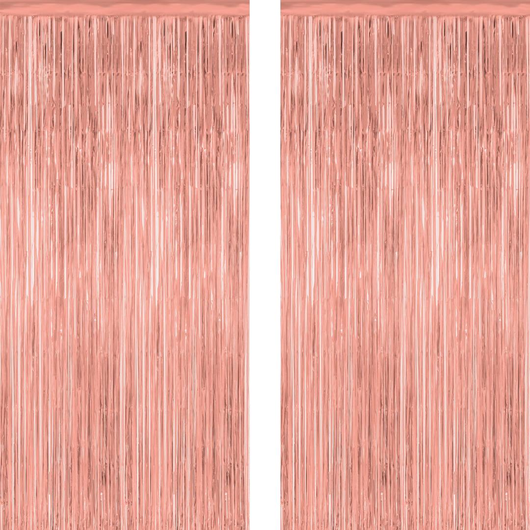 ZATAYE 2 Pack Rose Gold Decorations, 3.28 FT x 7.05 FT Rose Gold Fringe Curtains, Metallic Photo Backdrop Tinsel Backdrop Foil Curtains, Metallic Party Supplies Wedding Decor