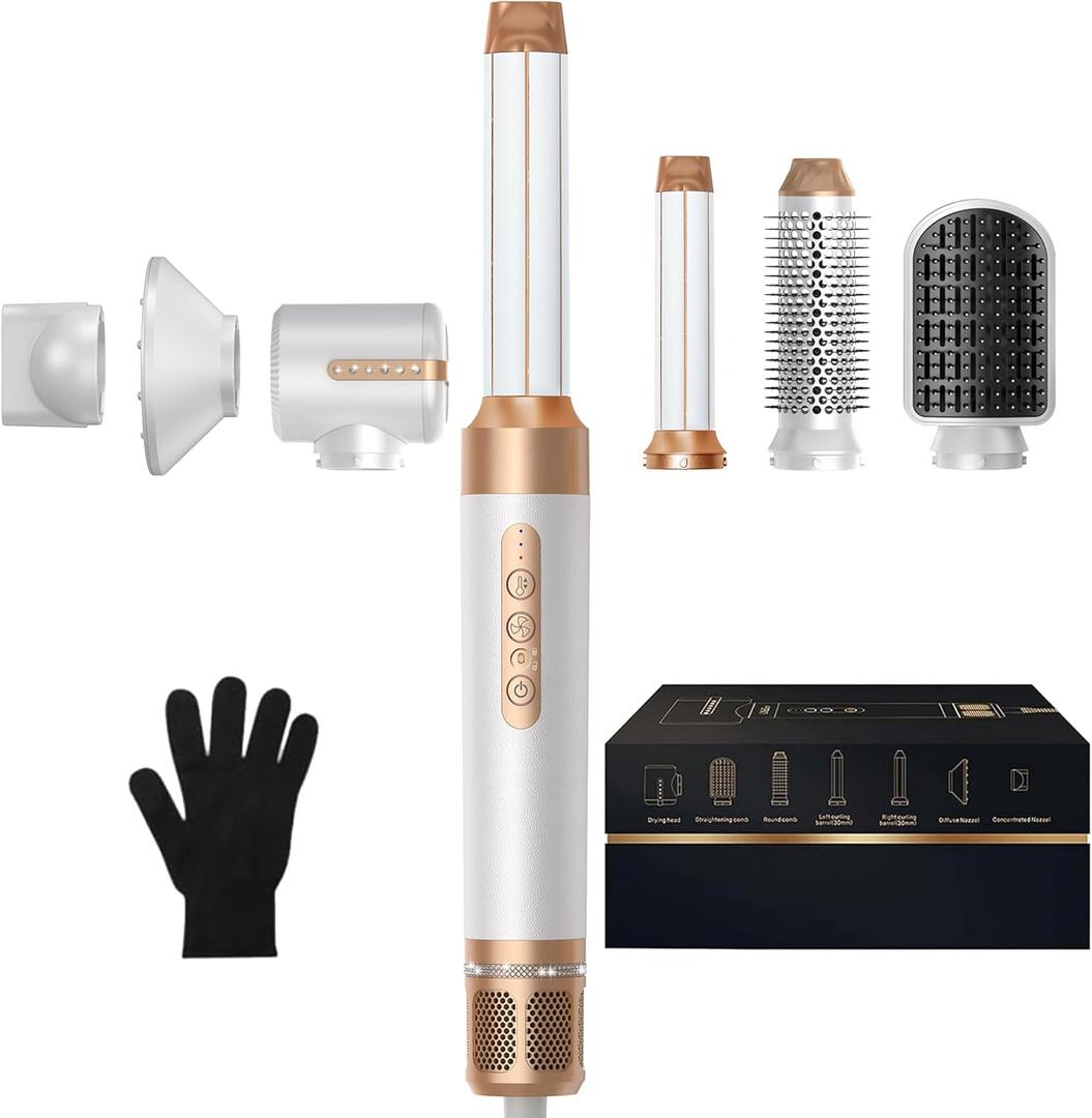 Blow Dryer Brush 7inONE,110000RPM High-Speed Negative Ionic Hair Dryer with Diffuser Concentrator,Curling Iron Hair Straightener Round Brush Blow Out