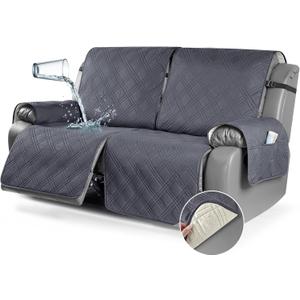 TAOCOCO 100% Waterproof Oversized Loveseat Recliner Cover, Non Slip Split Recliner Couch Covers for 2 Cushion Couch with Elastic Straps for Pets Kids(Oversized 2 Seater, Dark Grey)