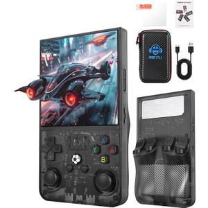 R36MAX Retro Handheld Game Console, 4.0-inch HD IPS Screen, 64GB Storage, 4000mAh Battery, 30+ Emulators, Protective Case Included, Black
