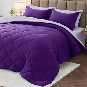 MUXHOMO 7 Pieces Queen Comforter Set, Reversible Bed in a Bag Queen Size, All Season Bedding Set with Comforter, Flat Sheet, Fitted Sheet, Pillowcases & Shams, Purple & Lavender (Queen (88"x88"))