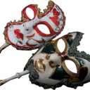 YU FENG Venetian Masquerade Mask Set, Adult Carnival Costume Mask on Stick for Mardi Gras, Masquerade Ball & Party Decor (Black&red)