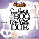 3 x Our Little Boo is Almost Due Cake Topper, Halloween October Baby Shower Cake Decor, Baby Boo Spooky Halloween Themed Baby's Birthday Gender Reveal Baby Shower Party Decoration Supplies, Black Glitter