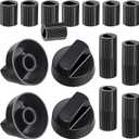 4 Pack Black Control Knobs with Replacement for 12 Adapters, Stove Knobs Replacements, Upgrade Knobs, Wide Application for for Oven Stove Range