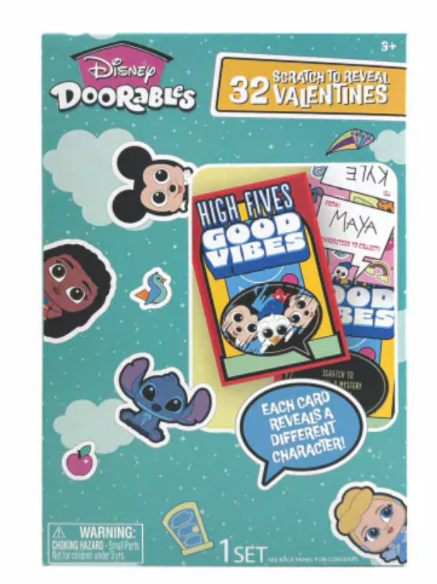 Disney Doorables Scratch to Reveal Valentine Cards, Exchange Cards, Doors les Scratch 2 Pack