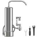 Countertop Water Filter, Stainless Steel 8000 Gallons Rotating Faucet Water Filtration System, Reduces 99.99% Chlorine, Lead, Heavy Metals, Bad Odor, OM-CF05 Included 1 Filter