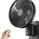 8.5-Inch Quiet Wall-Mounted Oscillation Fan with Remote & Timer, 4-Speed Adjustable for Small Bathrooms, Indoor Bedroom Cooling for RV, Adjustable Tilt, 5.92 ft Cord, Garage Cooling Fan for Home (Black Frame/Black Blades)