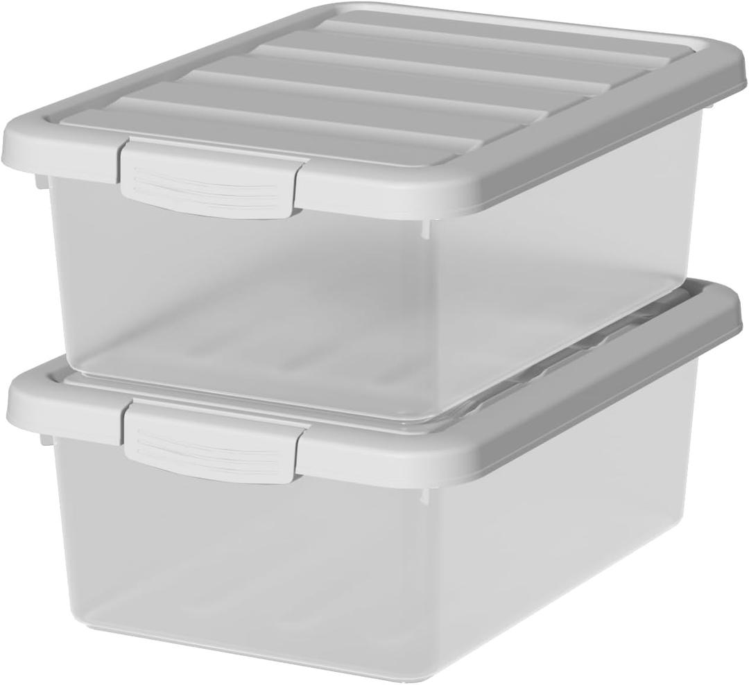 Plastic Storage Bin with Handles/Lids, 14 L Latch Box, 2 Packs