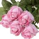Artificial Realistic Roses Pink Flowers 24" Real Touch Silk Roses Bouquet Long Stems Rose Fake Roses Decor for Home Party Wedding Table Centerpieces Roses Realistic - 5 Pcs