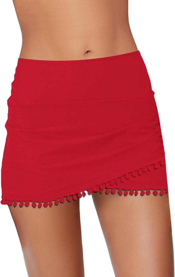 GRAPENT Women's High Waisted Bikini Bottoms Ruched Swimsuit Tulip Hem Swim Skirt (X-Large)