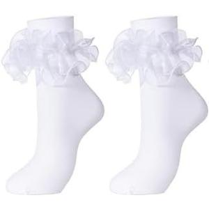 Dicry Women Big Ruffle Socks Double Lace Turn Cuff (Size 9-11, 1 Pair)