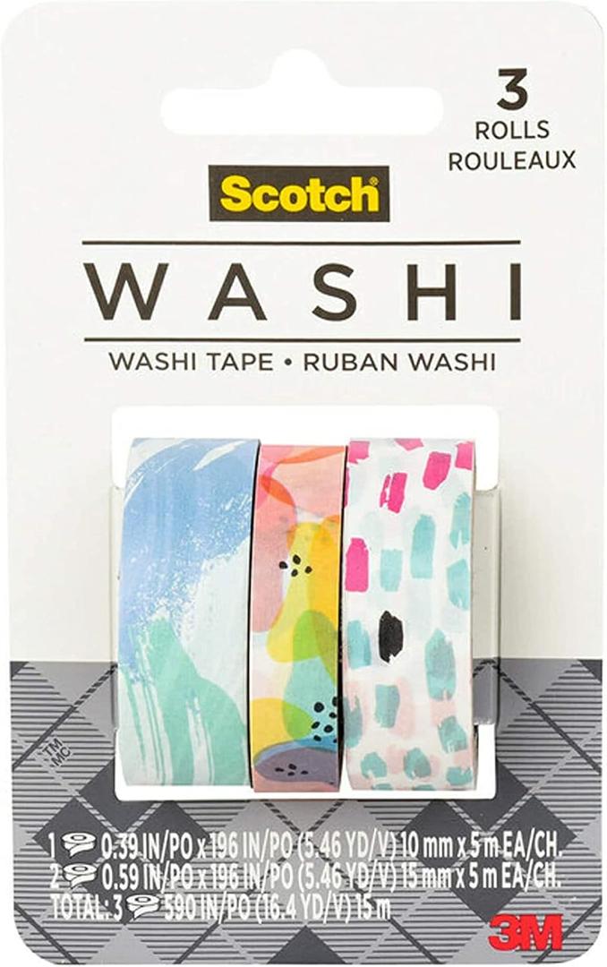 Scotch Washi Tape, Abstract Modern Design Pattern, 3 Rolls, Assorted Sizes, Great for Bullet Journaling, Scrapbooking and DIY Dcor (C1017-3-P35)