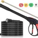 Brass Power Washer Gun and Hose Kit, Pressure Washer Gun with Replacement Wand Extension, 25 FT Power Washer Hose, 5 Nozzle Tips, M22 Fitting, 40 Inch Adjustable Length, 4000 PSI