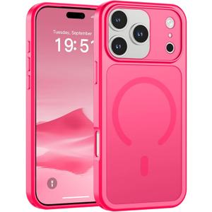 SUPFINE Magnetic for iPhone 17 Pro Max Case (Compatible with MagSafe)(Military Grade Drop Protection)(Camera Protection) Translucent Matte Shockproof Phone Cover,Hot Pink