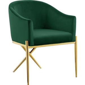 Meridian Furniture Xavier Collection Modern | Contemporary Velvet Upholstered Dining Chair with Sturdy Steel X Shaped Legs, 25.5" W x 24.5" D x 31.5" H, Green