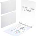 2 Pcs 8.5'' x 11'' Landscape 3 Ring Letter Size Binders 1 Inch White Plastic Flexible Round Ring Binders Heavy Duty Economy Holds 175 Sheets for Artwork Blueprints, Office, Home, Work Places