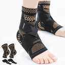 INDEEMAX Ankle Brace for Sprained Ankle Compression Sleeve, 2 Pack Copper Infused Ankle Support Brace for Women & Men, Plantar Fasciitis Relief Achilles Tendonitis, Sports Running, Copper Black, L