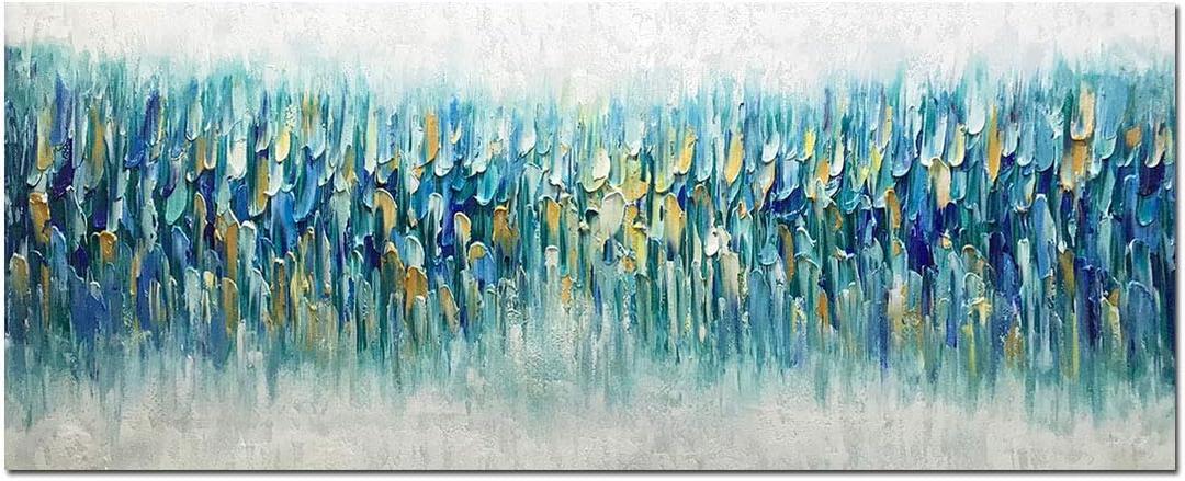 AMEI Art,24x60Inch Large Hand Painted Abstract Textured Gold Blue Artwork Acrylic Paintings Multicolor Wall Art Stretched and Framed Ready to Hang