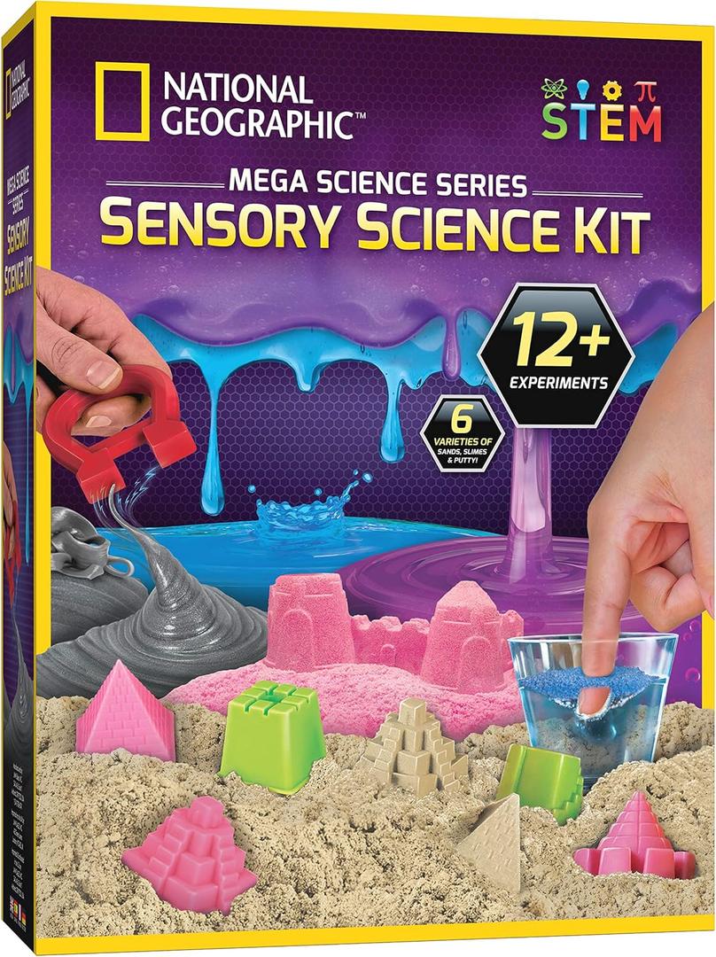 National Geographic Sensory Science Kit - Mega Science Kit, Includes Sensory Play Sand for Kids, Slime, Putty, and Other Projects, Slime Kit for Boys and Girls, Stress Relief Toy
