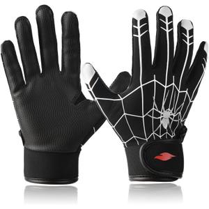 Youth Baseball & Softball Batting Gloves for Kids with Super Grip Fit (Youth M/L(6in-6.5in), Spider Black)