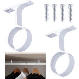 LEIFIDE 2 Pcs 1 5/16 Inch Diameter Round Wardrobe Closet Rod Suspended Center Support with Installation Screws Curtain Closet Rod Ceiling Mount Bracket for Home Wardrobe (White)