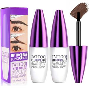 2 Pack Tattoo Eyebrow Gel Easy Peel Off, Waterproof & Sweatproof Eyebrow Tint Peel Off, Easy Peel-Off Eyebrow Gel, Suitable For All Skin Types (Dark brown)