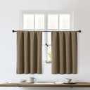 OWENIE Sally Taupe Short Blackout Curtains 36 Inch Length 2 Panels Set, Half Window Rod Pocket Privacy Room Darkening Curtain Tiers for Kitchen Bathroom, 2 Pcs Each W40 x L36 Inch, Taupe