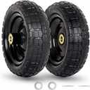 GICOOL 10" Flat-Free Solid Tire and Wheel Replacement 4.10/3.50-4, with 5/8" Axle Bore Hole, 2.2" Offset Hub, Compatible with Hand Truck Tire Garden Wagon Trolley Dolly (Black)