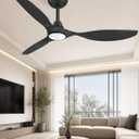 Roomratv Ceiling Fans with Lights, 52 Inch BLack Ceiling Fan, Remote Control,Quiet Reversible DC Motor,Dimmable,6 Speeds,Easy to Install,Modern Ceiling Fans for Bedroom,Living Room,Indoor,Outdoor, 52 inches-3 blades