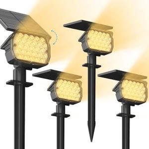 VOLISUN Solar Spotlight Outdoor, IP67 Waterproof Solar Landscape Spot Lights，Uplights for Yard Garden Pathway - 4 Pack (Warm White) 27 LED 3 Lighting Modes 