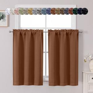 Chyhomenyc Sun Baked Short Blackout Curtains 45 Inch Length, Small Kitchen Curtain Tier Rod Pocket Half Window Curtains for Bathroom Basement Cabinet Camper RV Bunk, 2 PCS, Each 30" Wx45 L