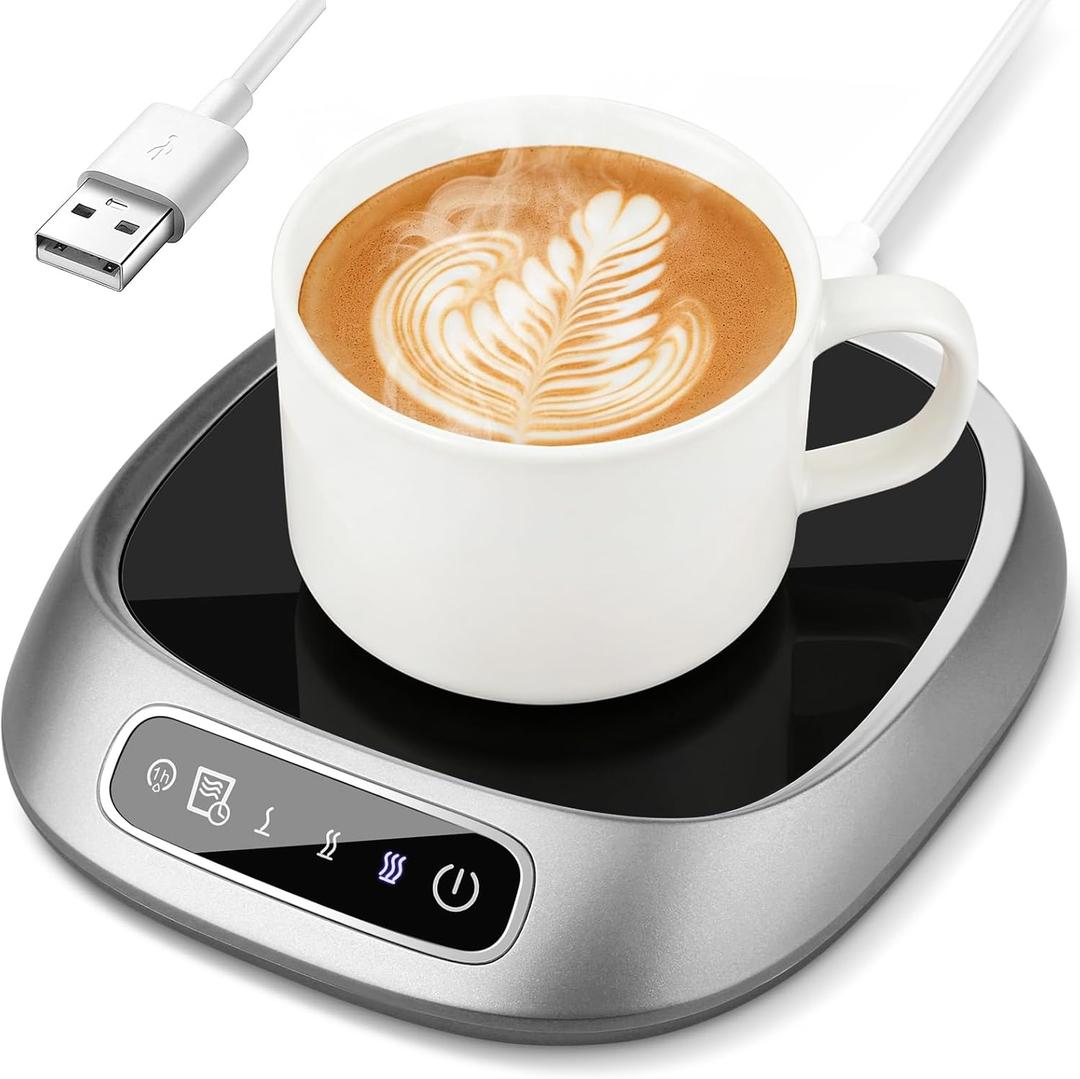 Coffee Mug Warmer, USB Cup Warmer for Desk with 3-Temp Touch Control, 10W Fast Heating Pad for Coffee Tea Milk, 8H Auto-Off, Fits Mugs & Milk Cartons (Gray)