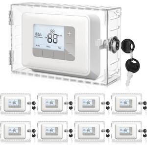 Wenqik 8 Pcs Thermostat Lock Box with Key, Clear Large Thermostat Cover on Wall, Guard Fits 7.9 x 4.7 x 2.2 Inches or Smaller