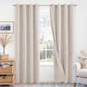 BGment Blackout Curtains for Living Room - 84 Inch Long Linen Textured Thermal Insulated Total Sun Blocking Bronze Grommet Window Drapes for Farmhouse, 2 Panels, 52 x 84 Inch, Natural