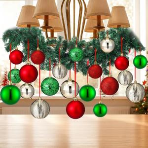 47 Pcs Christmas Chandelier Decor Set with 9 ft Garland Greenery with 280 Branches 21 Pcs Christmas Balls Ornaments Ribbons for Xmas Fireplace Staircase Indoor Outdoor Decor(Classic)