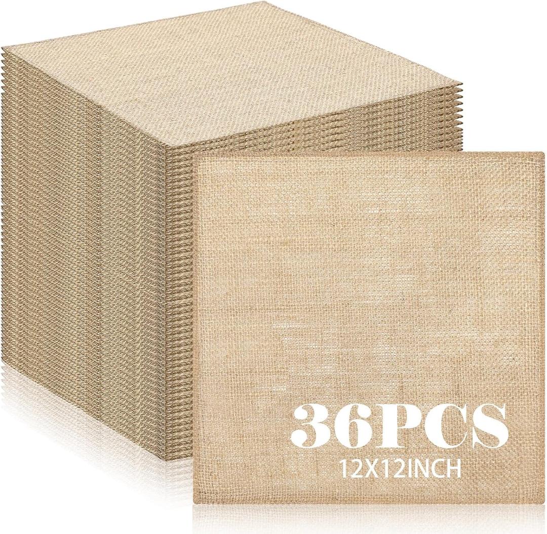 VitalCozy 36 Pcs 12 x 12 Inches Fall Burlap Placemats Burlap Square Reusable Placemats Brown Jute Table Mats Square Rustic Table Decorations for Wedding Christmas Dinner Holiday Farmhouse Supplies