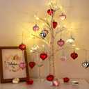 Valentines Day Decor Lighted Birch Tree with 24pcs Heart Ornaments, Valentine Table Decorations White Birch Twig Tree with LED Lights and Cute Heart Decor for The Home Wedding Dinner Gifts