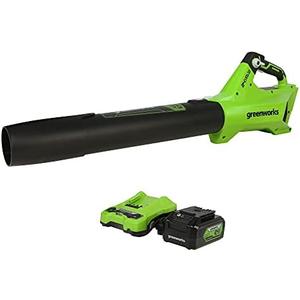 Greenworks 24V (110 MPH / 450 CFM / 125+ Compatible Tools) Cordless Brushless Axial Leaf Blower, 4.0Ah Battery and Charger Included