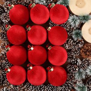 12 Pack Velvet Christmas Ball Ornaments Large Flocked Christmas Tree Hanging Ornaments Shatterproof Flocked Decorative Balls for Xmas Tree Decorations (Red, 3.15inch)