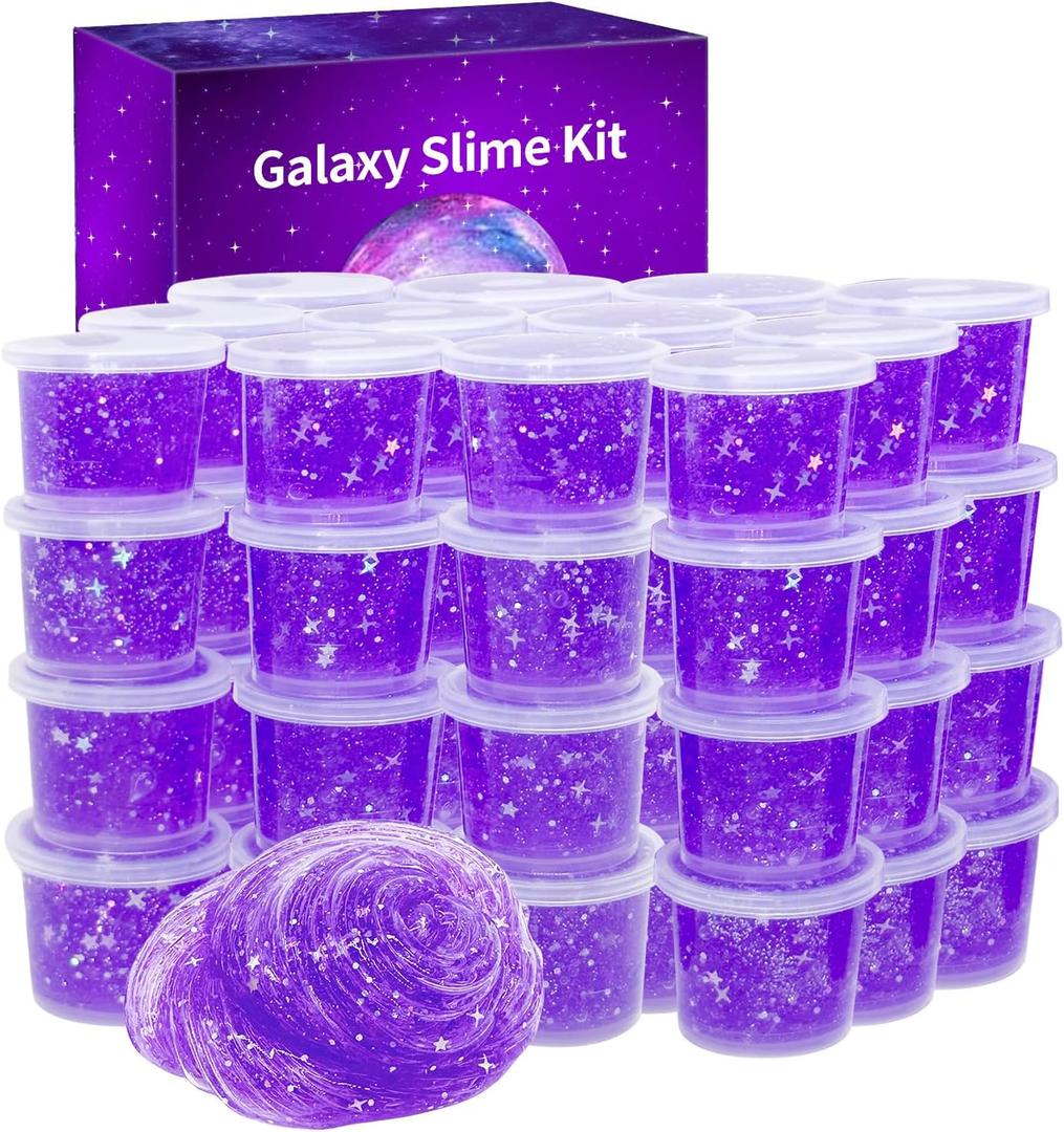 24 Pack Galaxy Star Slime,Party Favor for Kids Girls & Boys,Non Sticky, Stress & Anxiety Relief, Super Soft Sludge Toy