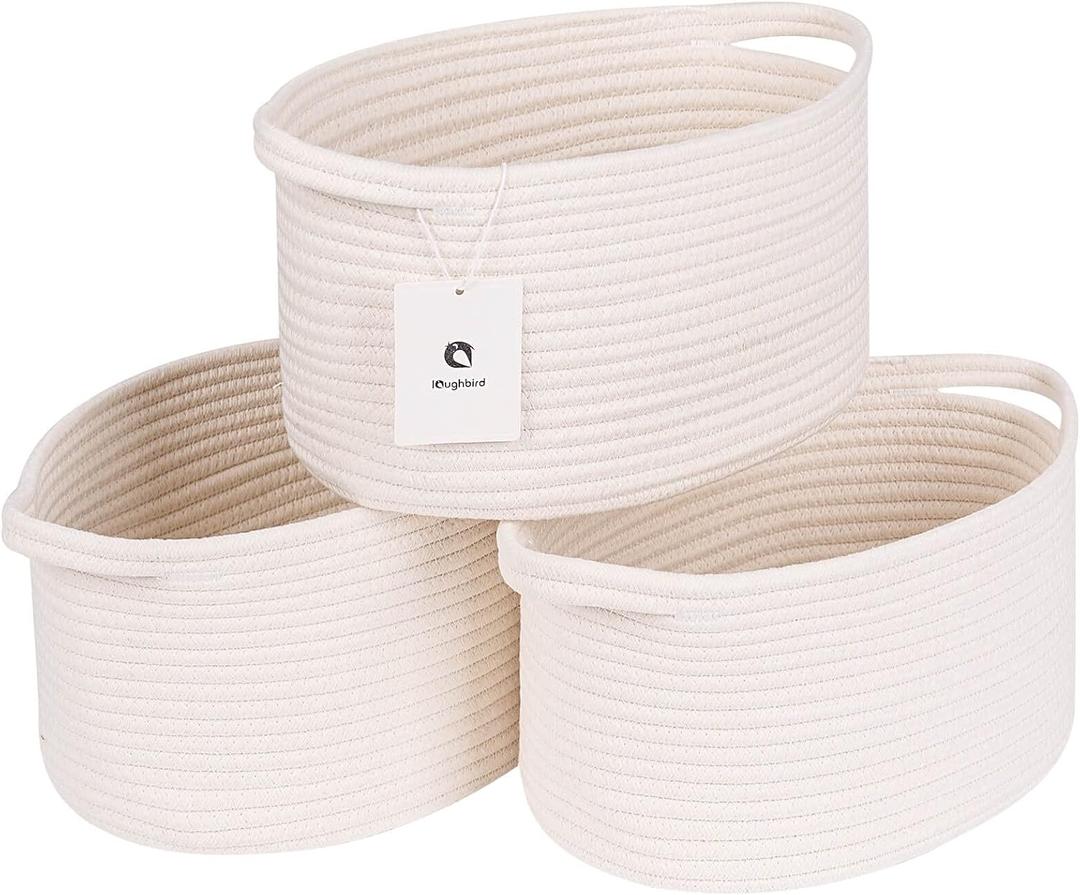 Medium and Large Woven Basket//With Handle, Used for Toys and Fabric Storage Basket used for Storing xl Storage Box, Decorative Storage Box Room 2pack (13L*9W*7H White, L13W9H7)