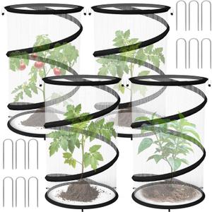 Erinaik 4 Pack Pop up Plant Guard Covers Tent from Animals White, 19.6" x 11.8" Foldable Plant Protectors Mesh Net, Garden Plant Enclosure Protection Cage with Stakes & Carry Bag for Outdoor Plants