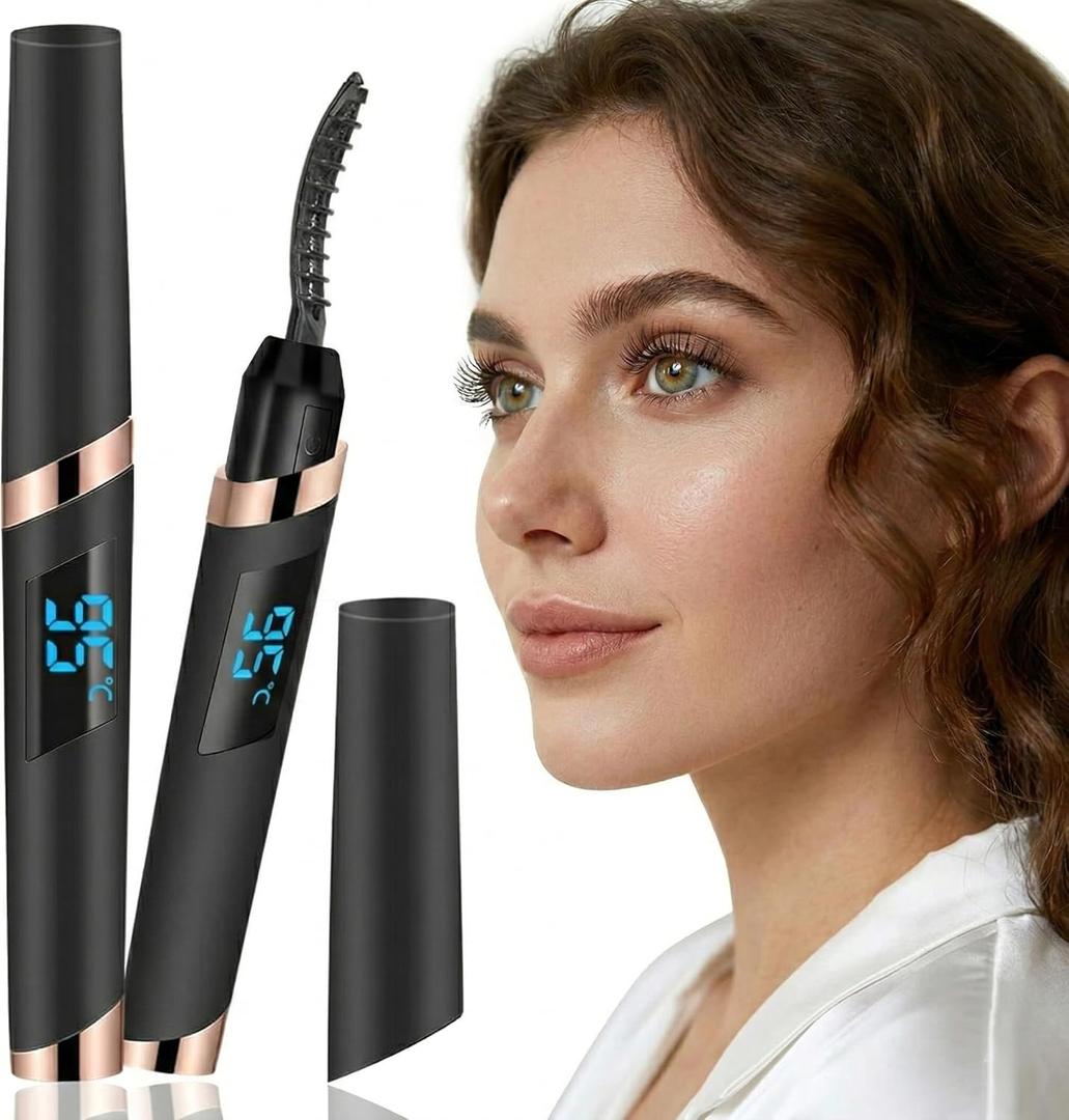 Heated Eyelash Curler for Women, Electric Lash Curler with 4 Temperature Modes, 10s Fast Heating, Type-C Rechargeable & Portable, Long Lasting Curl, Black (Black)