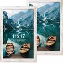 11x17 Frame Set of 2, Distressed White Wood Style - Display 11 x 17 Poster without Mat or 8x12 Picture with Mat, Wall Mounting Horizontal and Vertical Grey