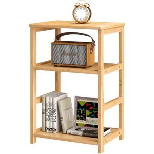 VASMIA End Table, 3-Tier Side Table with Storage Shelf, Bamboo Nightstand Bedside Table for Small Spaces, Bedroom, Living Room,Natural